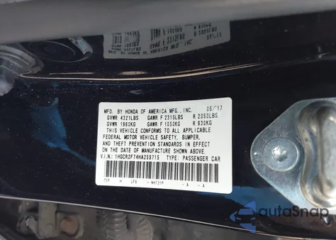 2017 Honda Accord Ex из США, поврежденный, VIN 1HGCR2F74HA259715